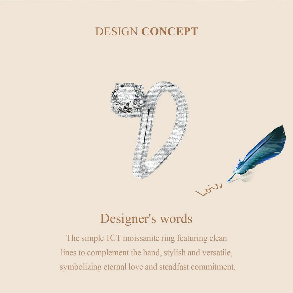 1 Carat Moissanite Line Ring – D Color VVS1 Solitaire on 925 Sterling Silver with Pave Setting for Women