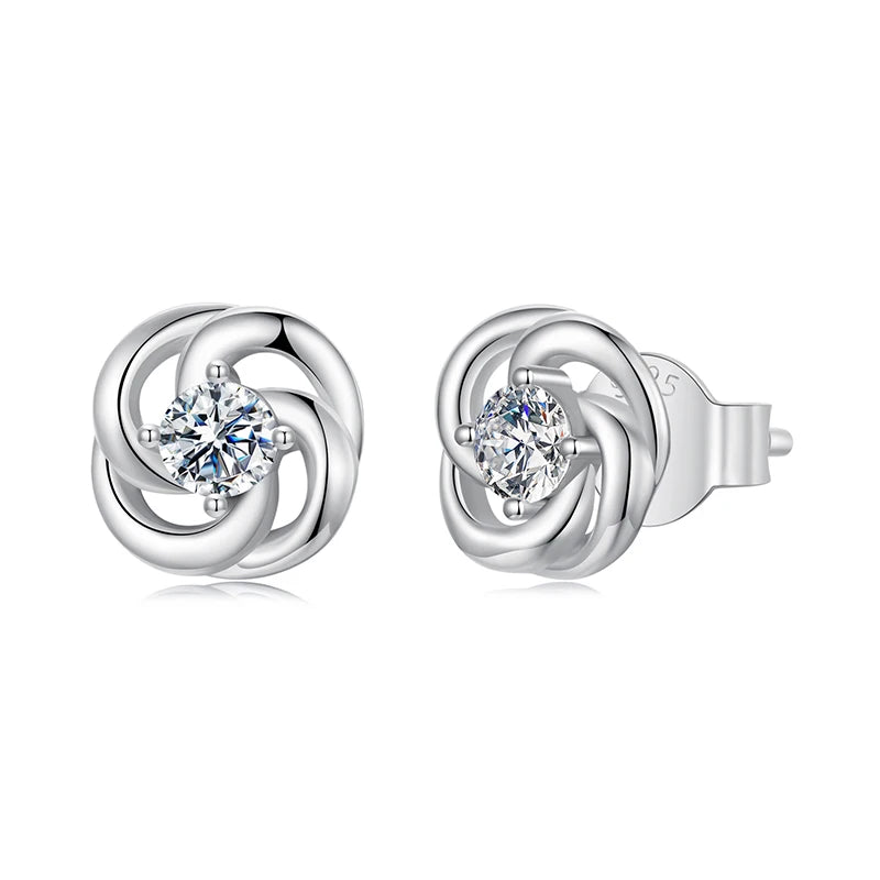 Vintage Four-Leaf Clover Moissanite Stud Earrings – 925 Sterling Silver Hollow Filigree Floral Design for Women
