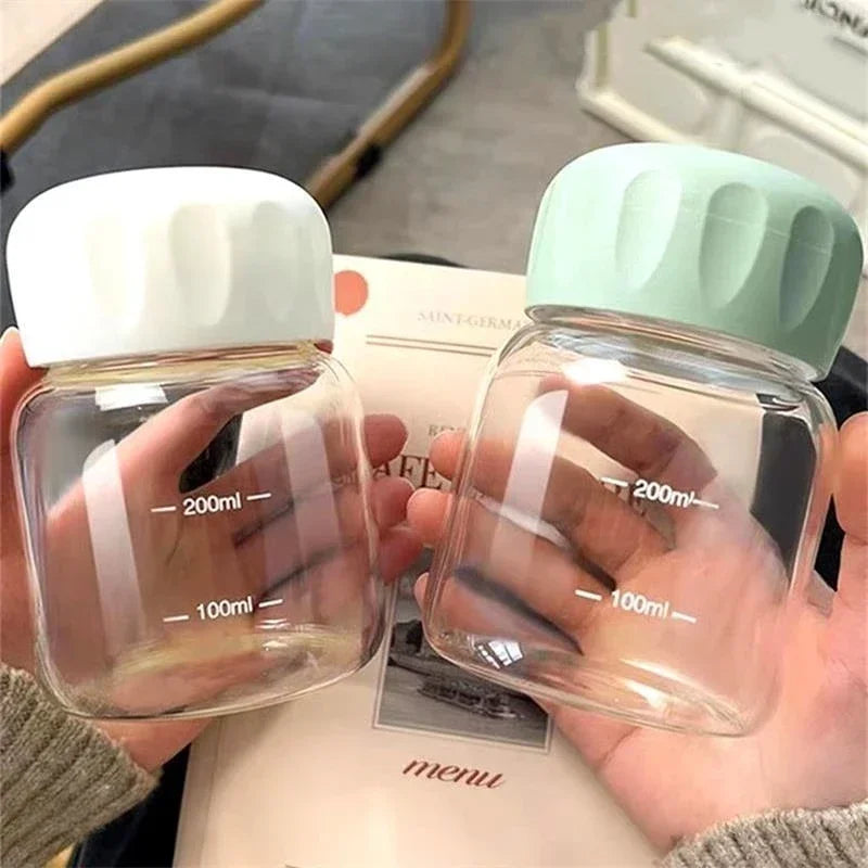 300ml High Borosilicate Glass Mini Water Cup with Lid – Transparent Leak-Proof Juice Mug for Travel and Home Use