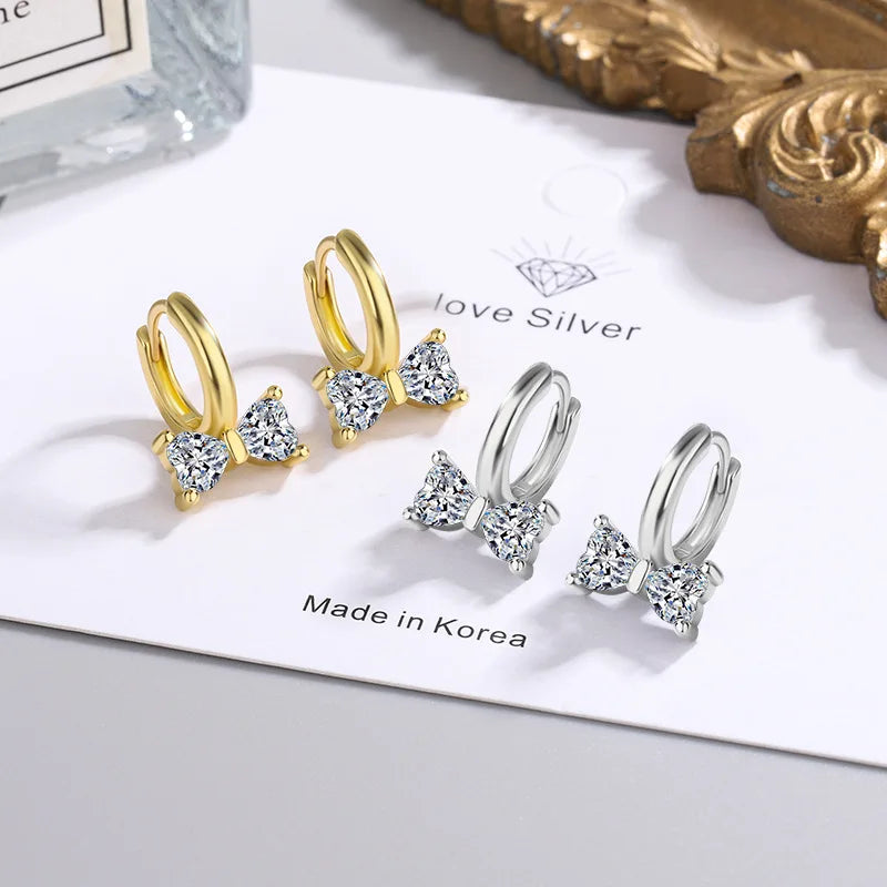 925 Sterling Silver Bow Knot Zircon Stud Earrings for Women – Elegant Crystal Accented Fine Jewelry Trend