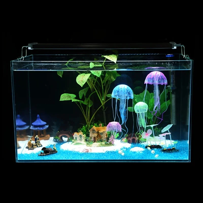Artificial Glowing Jellyfish Aquarium Ornament – Soft Silicone Floating Decoration for Fish Tanks – Luminous Underwater Décor for Fresh or Salt Water