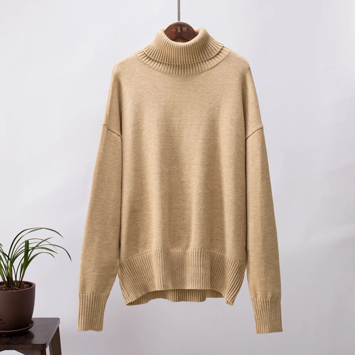 Women's Oversized Turtleneck Sweater – Thick Knit Casual Pullover for Autumn Winter