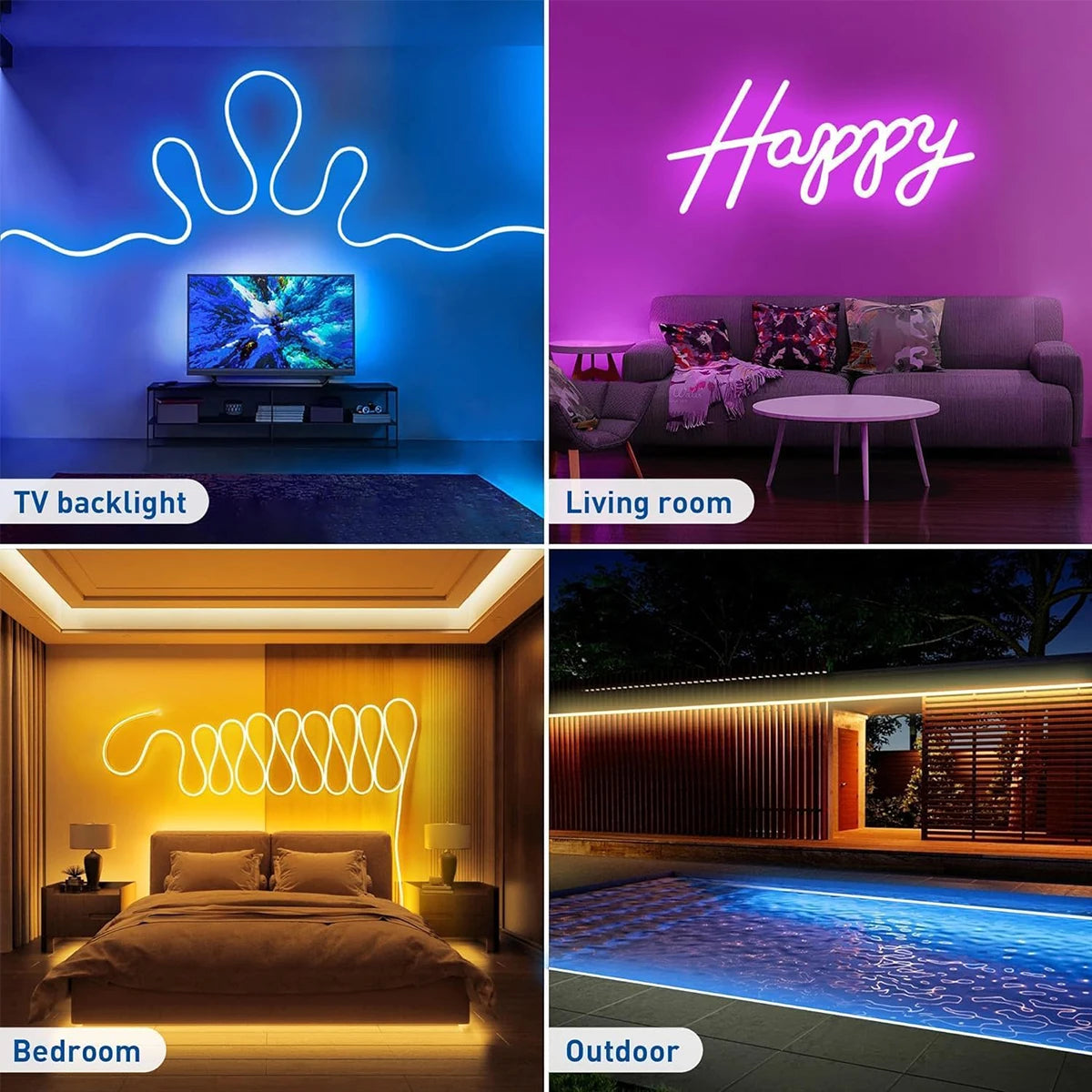5V RGB USB Neon Strip Light – Waterproof Flexible LED Ribbon with Bluetooth & Remote Control (1M–5M Options)