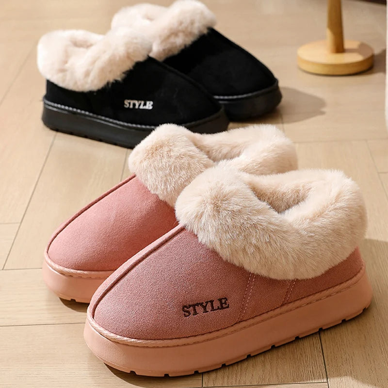 Women's Anti-Slip Faux Suede Snow Boots – Thick Plush Winter Platform Slip-On Shoes