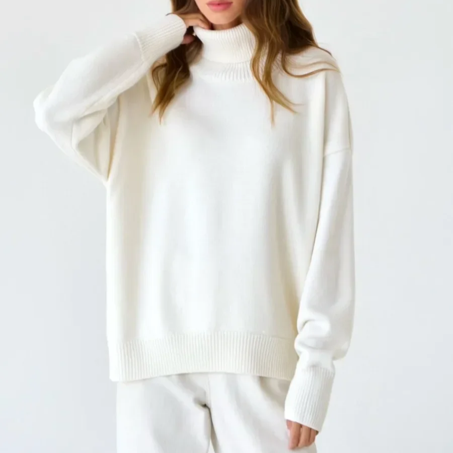 Women's Oversized Turtleneck Sweater – Thick Knit Casual Pullover for Autumn Winter