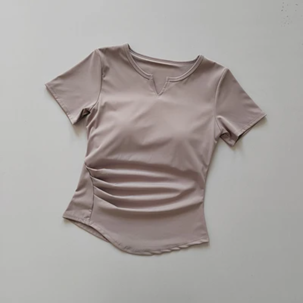 V-Neck Yoga Training Top – Women's Short Sleeve Tie-Front Gym Shirt with Built-In Bra