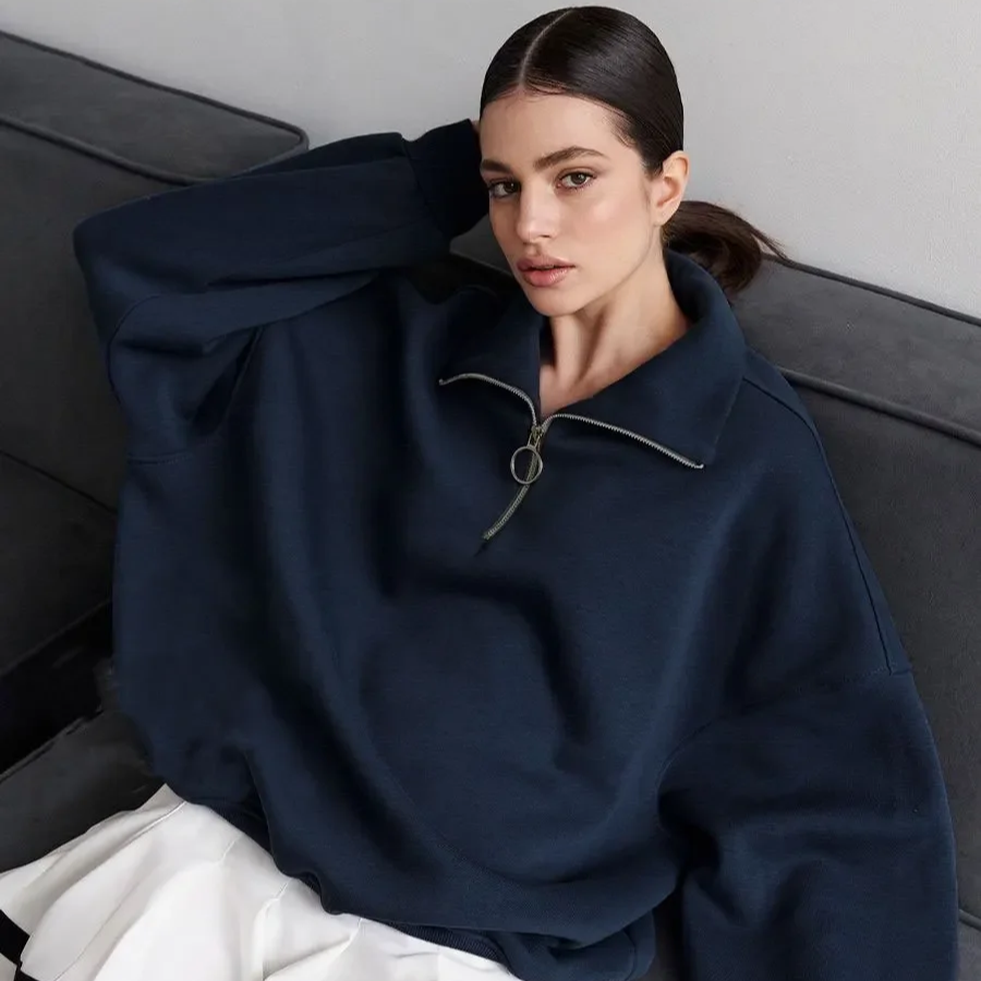 Women's Oversized Fleece Pullover Sweatshirt – Thick Warm Casual Streetwear for Autumn Winter