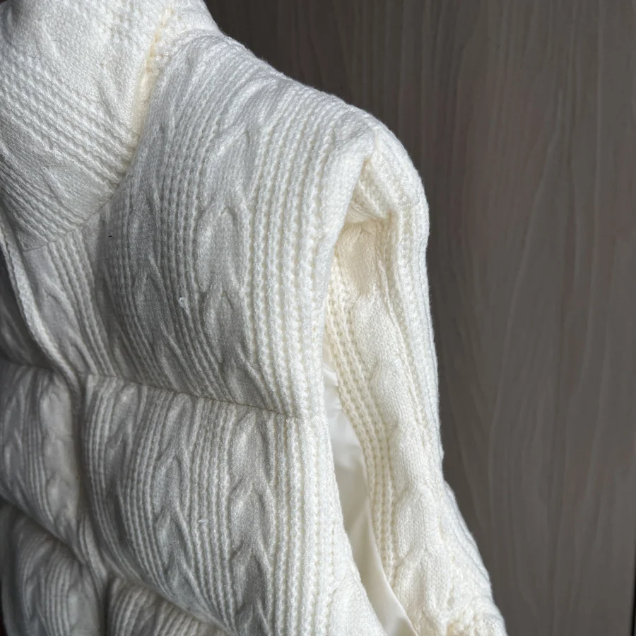 Thick Knitted Cotton Vest – Women's Sleeveless Zipper Puffer Gilet with Standing Collar