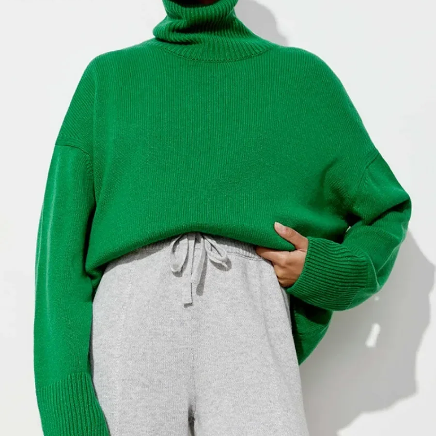 Women's Oversized Turtleneck Sweater – Thick Knit Casual Pullover for Autumn Winter