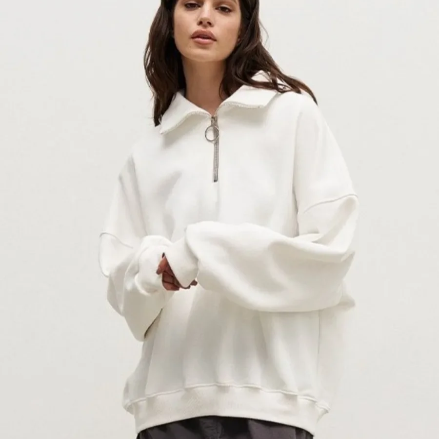 Women's Oversized Fleece Pullover Sweatshirt – Thick Warm Casual Streetwear for Autumn Winter