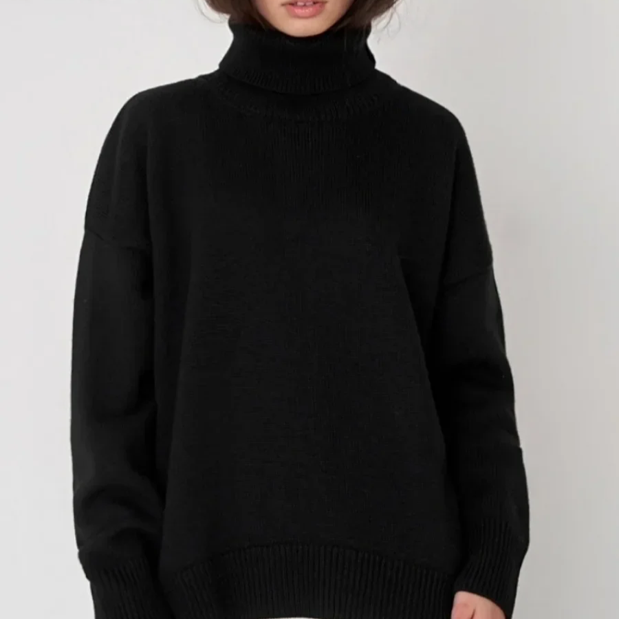Women's Oversized Turtleneck Sweater – Thick Knit Casual Pullover for Autumn Winter