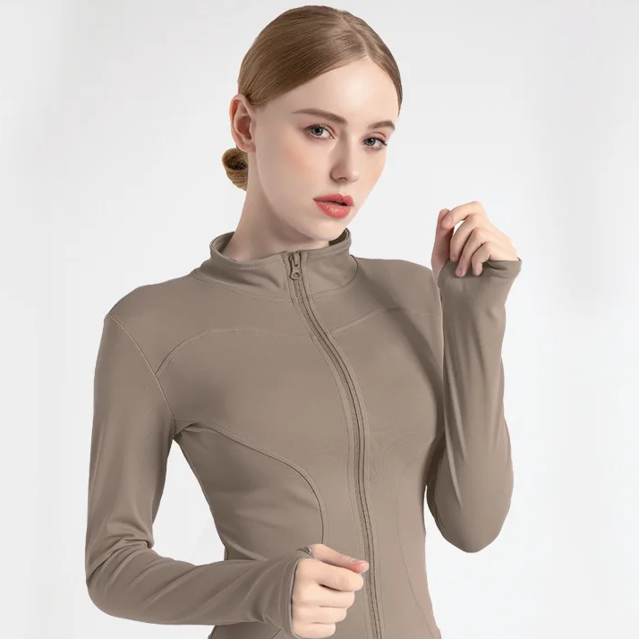 Women's Long Sleeve Sports Jacket – Zip-Up Warm Fitness Top for Yoga, Running, and Cycling