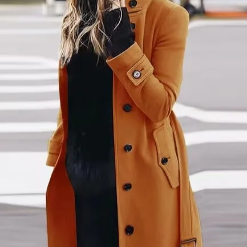 Women's Long Warm Coat – Turn-down Collar Thick Autumn Winter Jacket with Single Breasted Closure