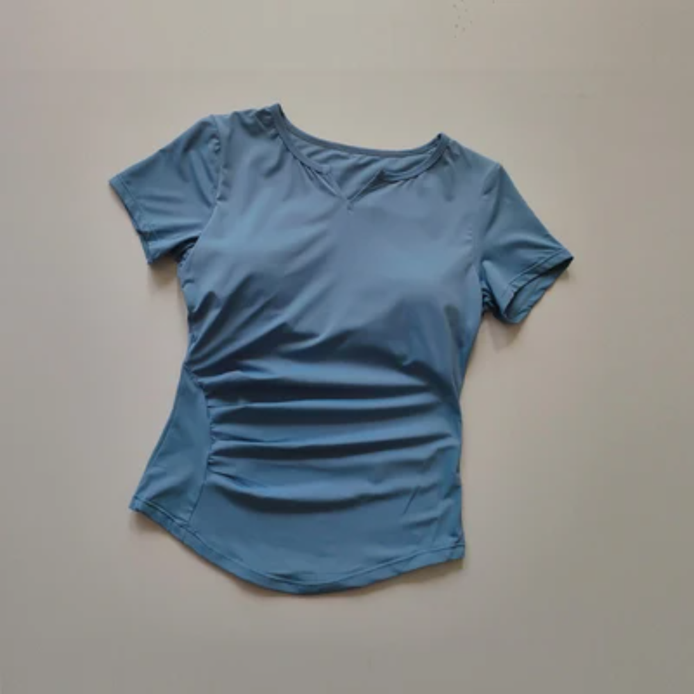 V-Neck Yoga Training Top – Women's Short Sleeve Tie-Front Gym Shirt with Built-In Bra