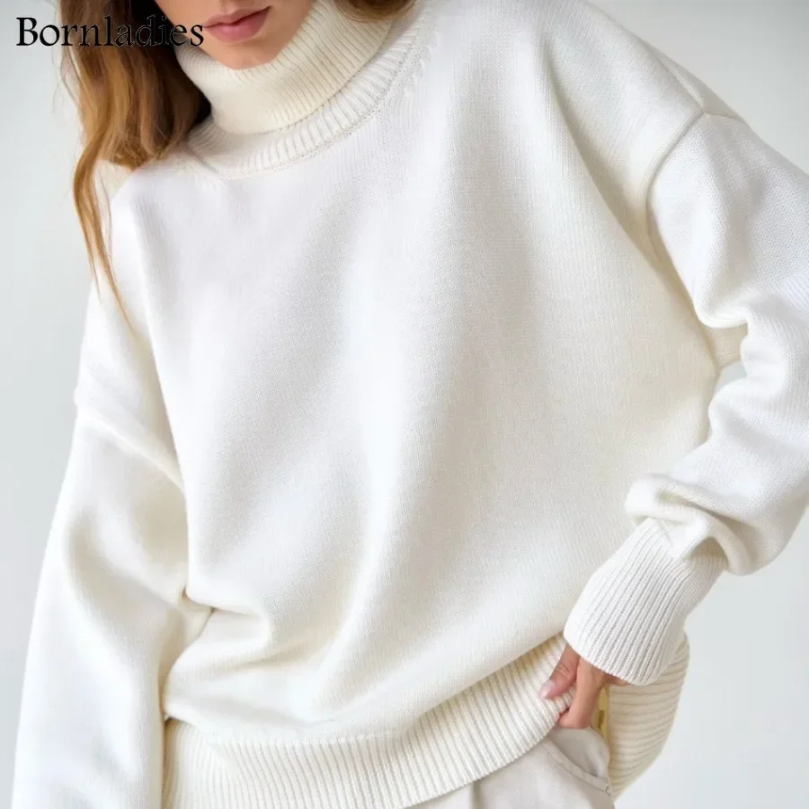 Women's Oversized Turtleneck Sweater – Thick Knit Casual Pullover for Autumn Winter