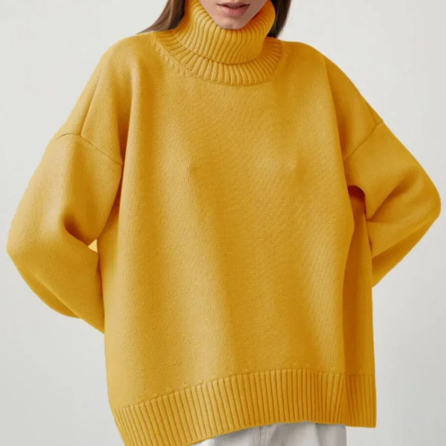 Women's Oversized Turtleneck Sweater – Thick Knit Casual Pullover for Autumn Winter