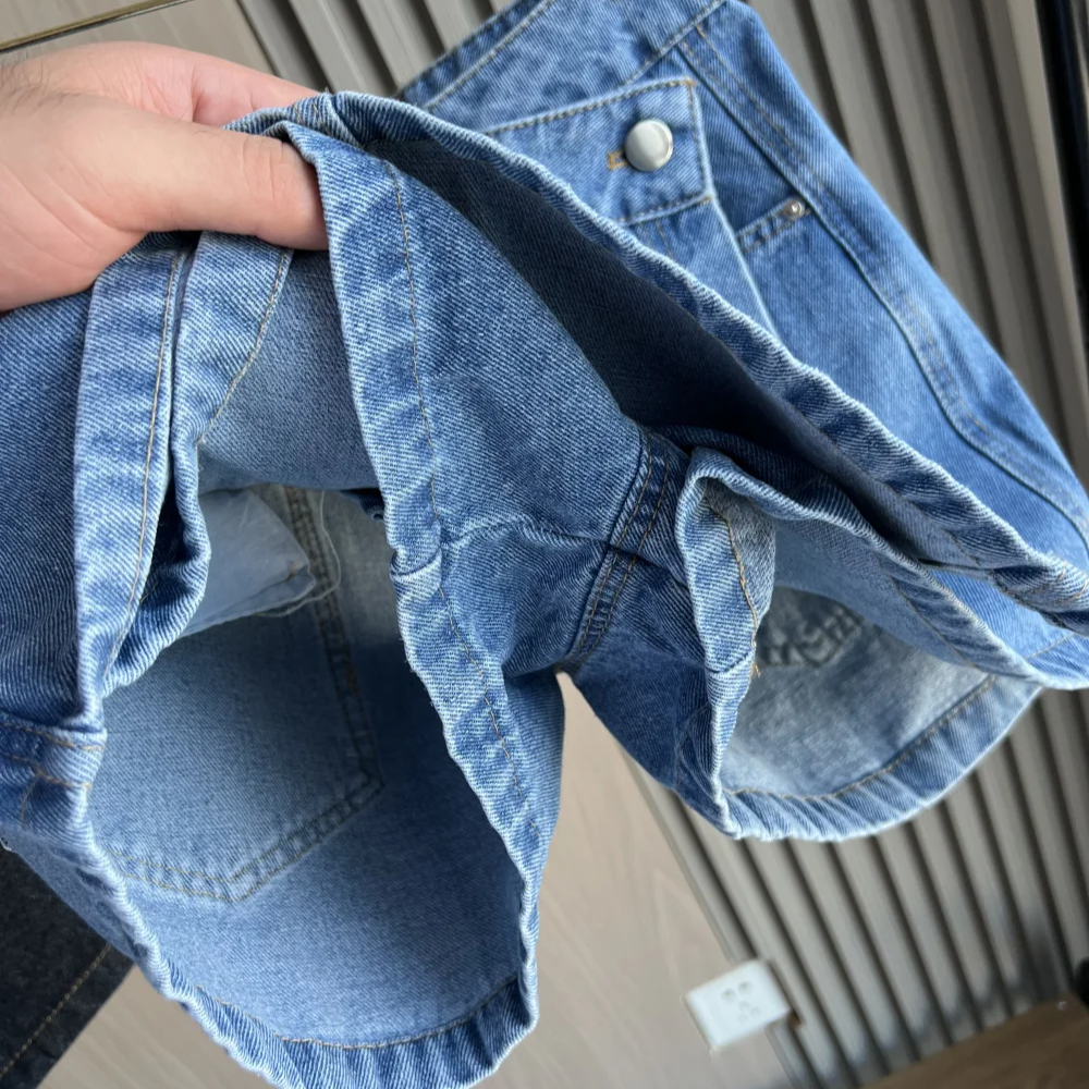 Women's Denim 2-Piece Set – V-Neck Crop Top & Asymmetrical Culottes | Summer Sexy Loose Fit Suit