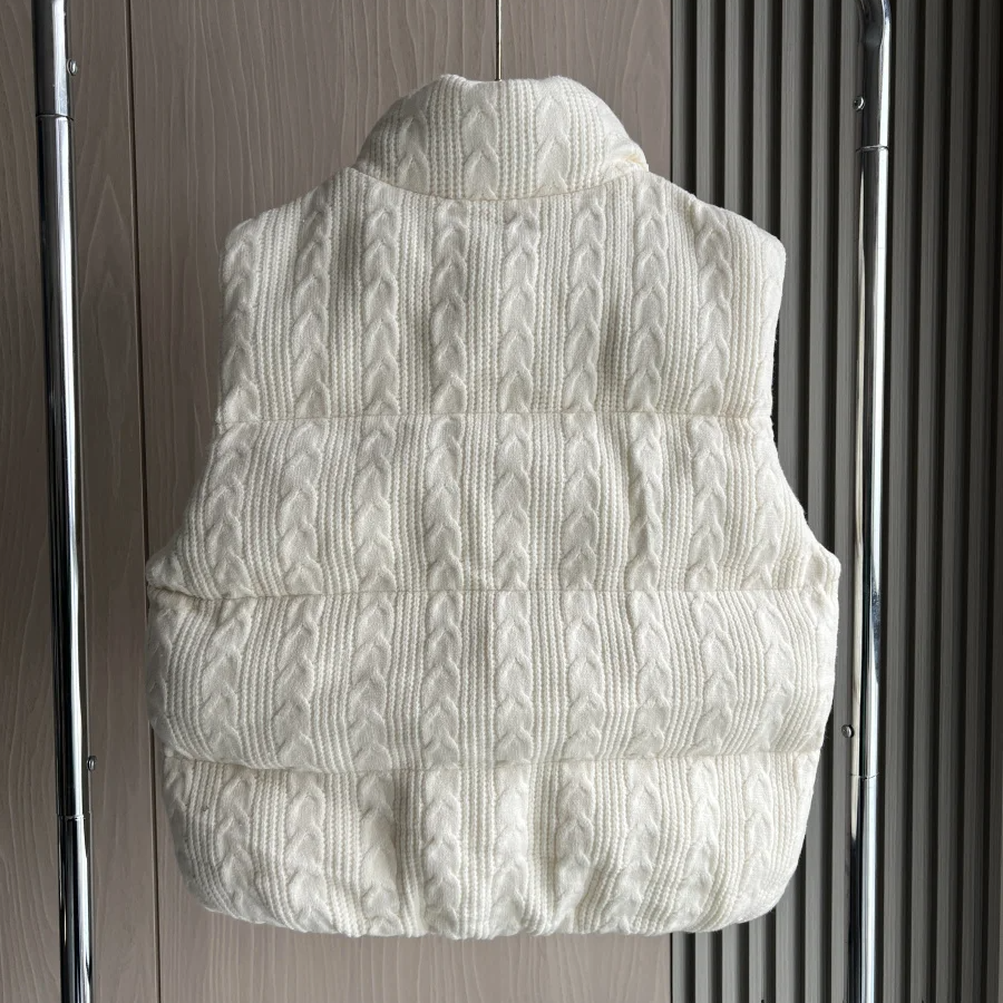 Thick Knitted Cotton Vest – Women's Sleeveless Zipper Puffer Gilet with Standing Collar