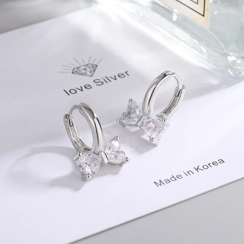 925 Sterling Silver Bow Knot Zircon Stud Earrings for Women – Elegant Crystal Accented Fine Jewelry Trend