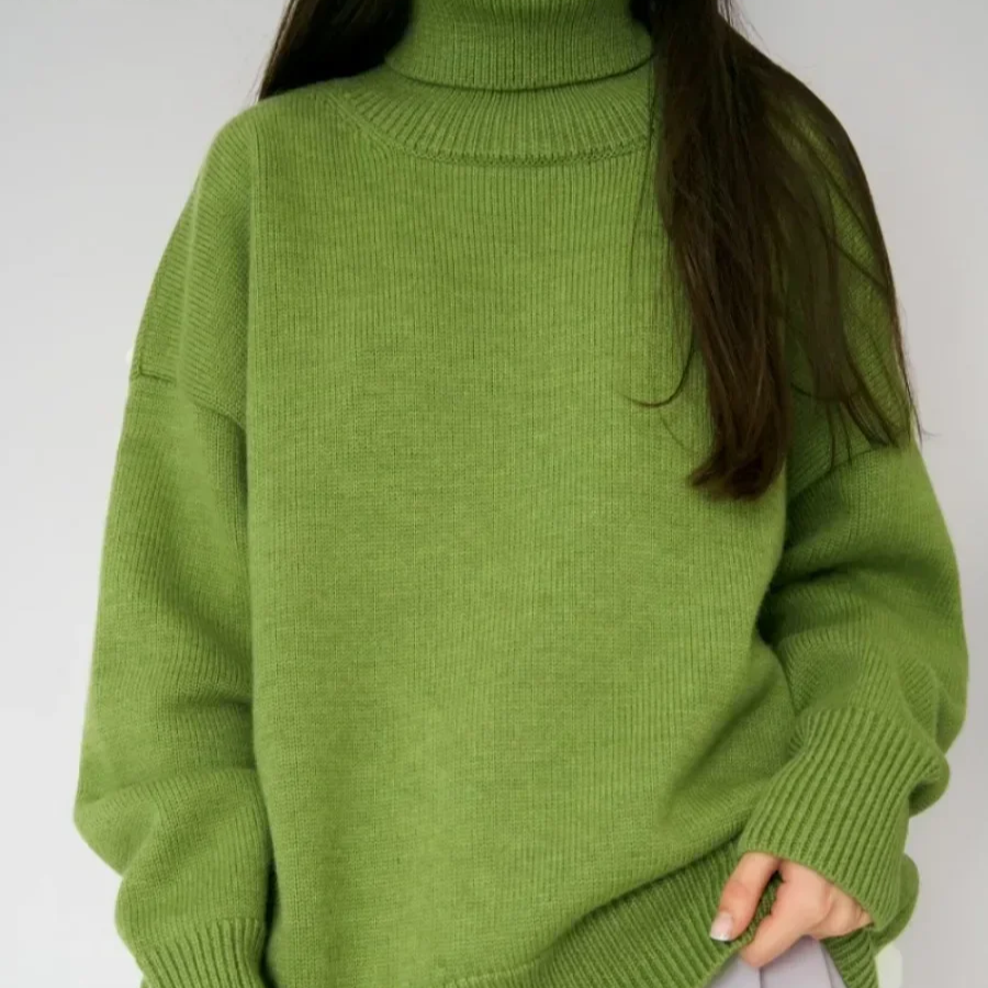 Women's Oversized Turtleneck Sweater – Thick Knit Casual Pullover for Autumn Winter
