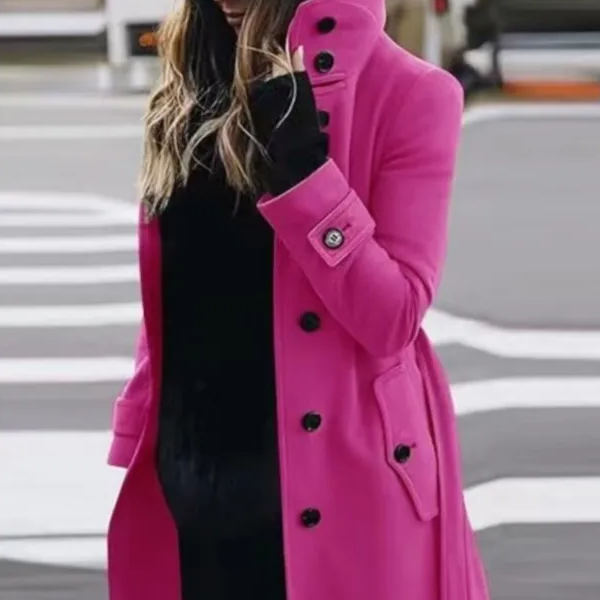 Women's Long Warm Coat – Turn-down Collar Thick Autumn Winter Jacket with Single Breasted Closure
