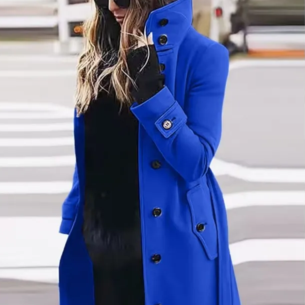 Women's Long Warm Coat – Turn-down Collar Thick Autumn Winter Jacket with Single Breasted Closure