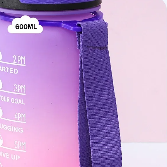 600ML Motivational Water Bottle – Colorful Time Marker Sports Bottle with Straw for Adults, Reusable BPA-Free Plastic