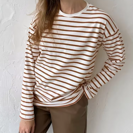 Women's Long Sleeve Striped T-Shirt – Casual Loose Cotton Tee Top for Spring Summer