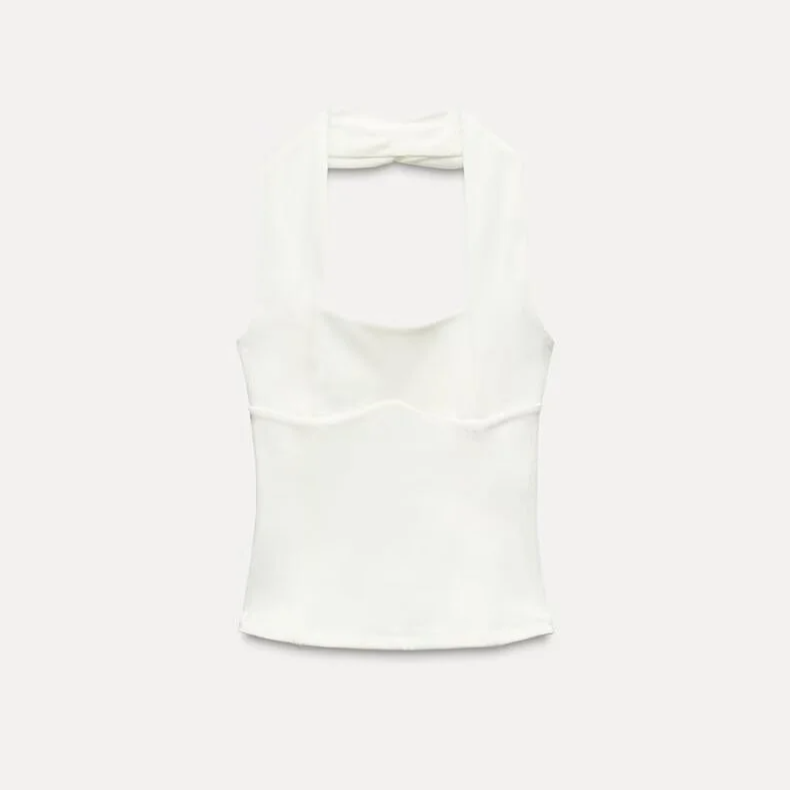 Women's Sexy Pleated Halter Neck Sleeveless Top – Ruched Elastic Camisole for Autumn Winter