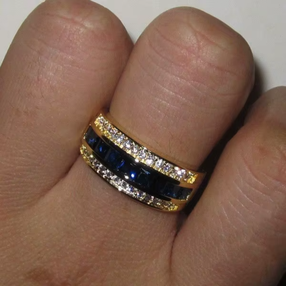 18K Yellow Gold Sapphire and Diamond Jewelry Set – Full Diamond Ring and Pendant Necklace for Women and Men, Classic Fine Jewelry Gift