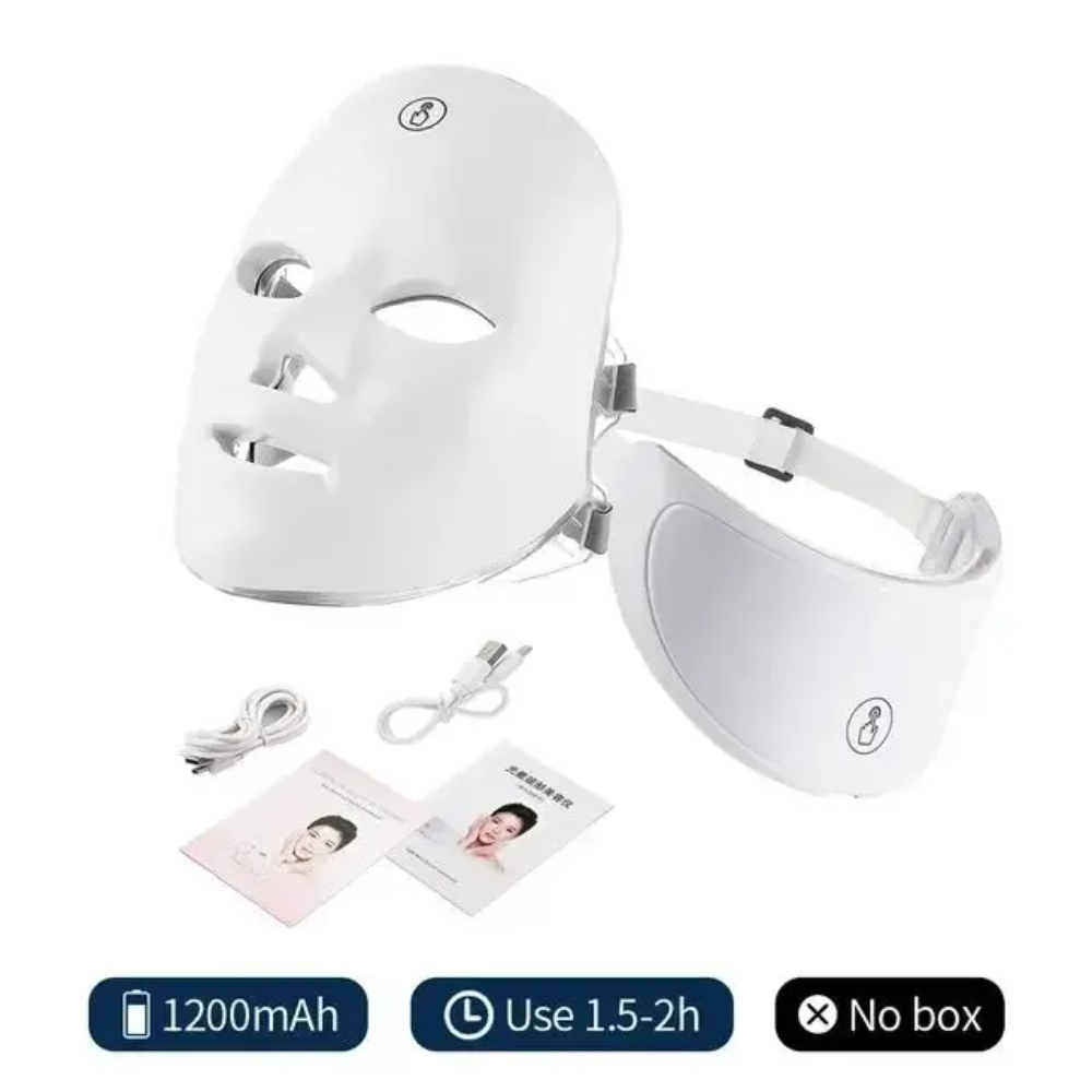 7-Color LED Facial and Neck Light Therapy Mask – Red Light Anti-Aging Device for Skin Tightening, Lifting, Rejuvenation, and Whitening