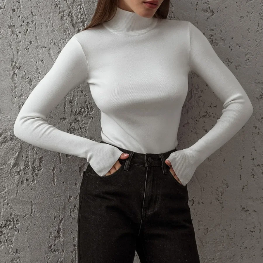 Women's Slim-Fit Turtleneck Pullover – Soft Knit Sweater for Autumn and Winter