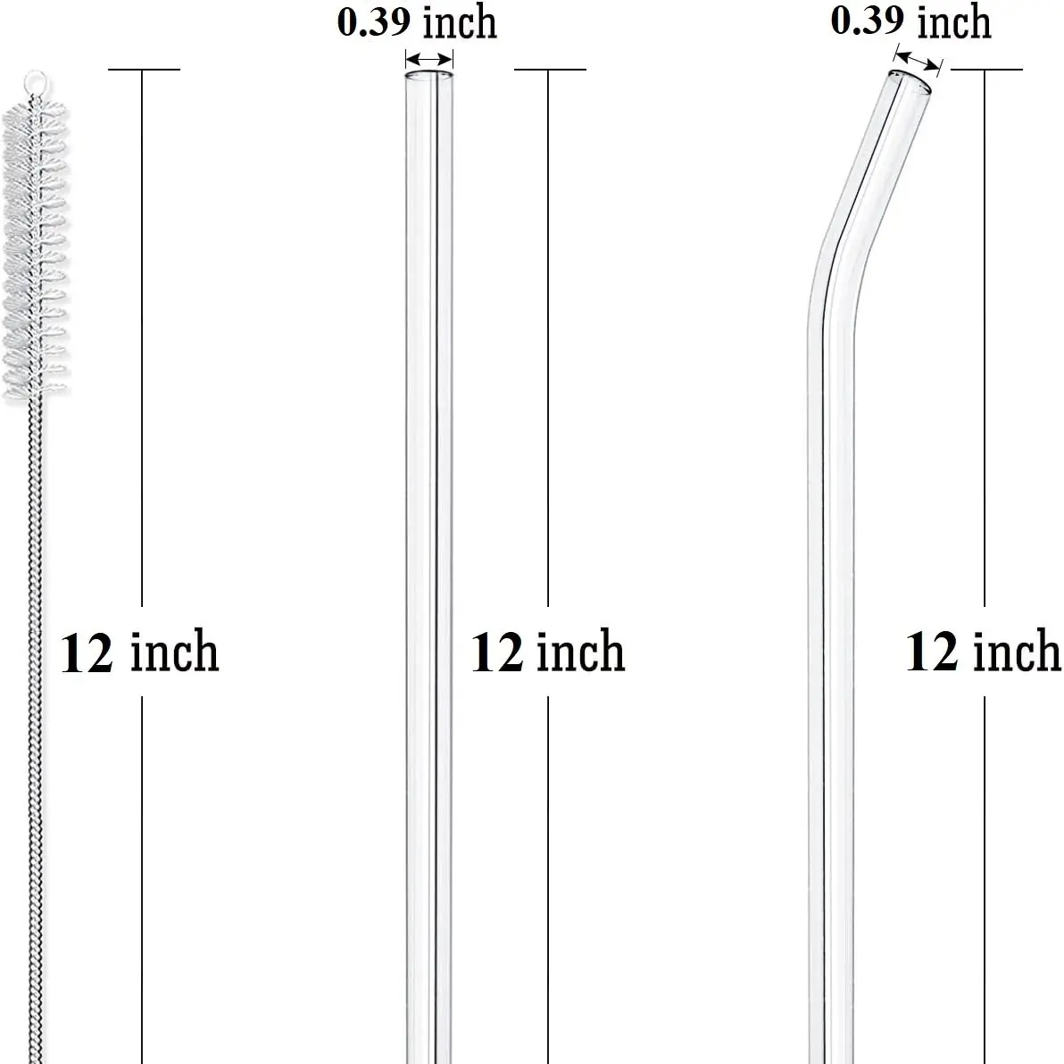 12" Extra-Long Reusable Glass Straws for 30/40oz Stanley Cups – Dishwasher Safe with Cleaning Brush
