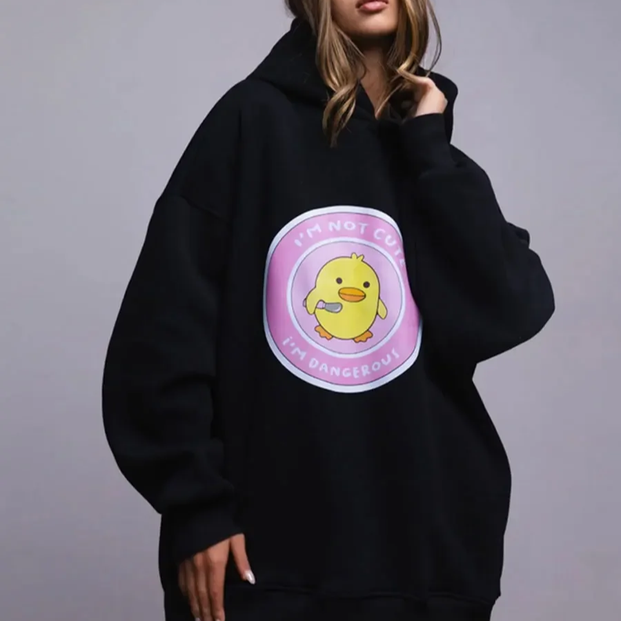 Women's Oversized Printed Hoodie – Warm Loose-Fit Pullover Sweatshirt with Drop Sleeves for Autumn and Winter