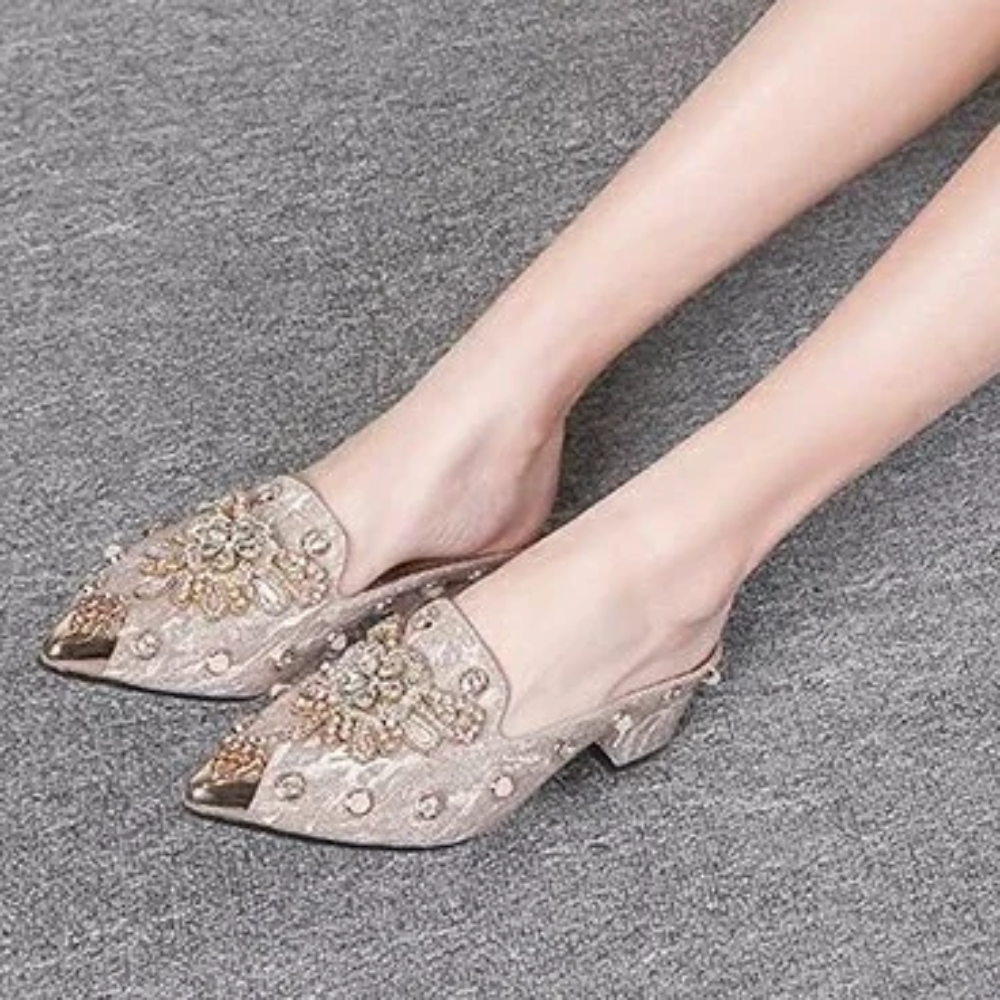 Women’s Rhinestone Mules – Elegant Summer Slip-On Sandals with Square Heels, Luxury Mirror Design for Parties and Fashion Outfits