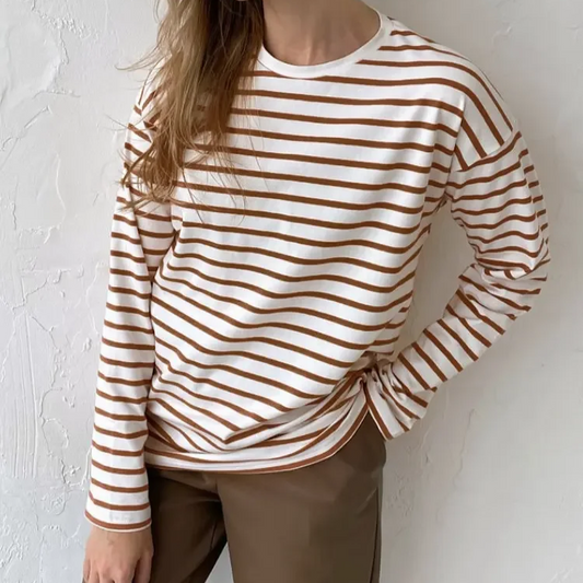 Women's Long Sleeve Striped Cotton T-Shirt – Loose Fit Casual Tee with O-Neck for Spring and Summer