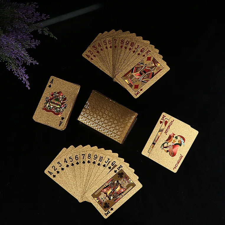 24K Gold Waterproof Plastic Playing Cards – Durable PET Poker Deck for Table Games & Gift Nights