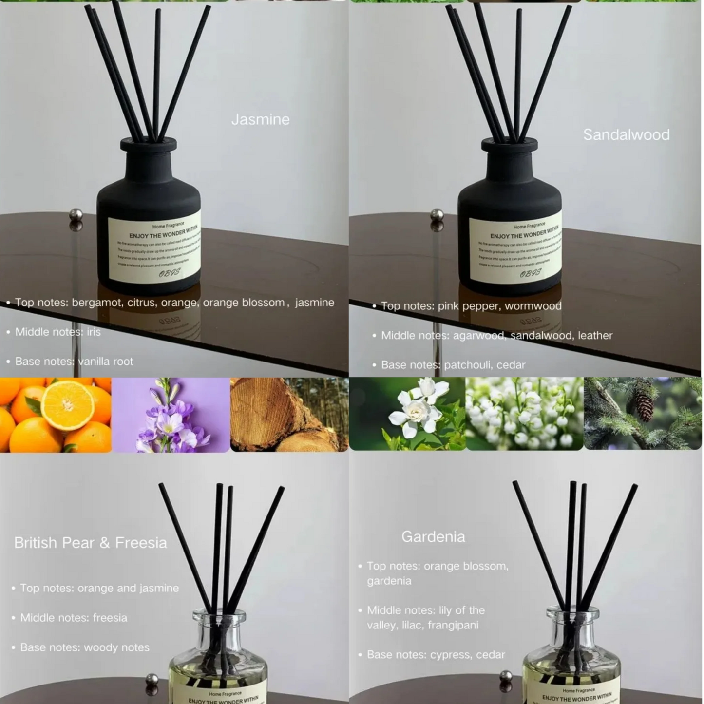 50ml Reed Diffuser Essential Oil Set – Freesia & Jasmine Scented Aromatherapy Air Freshener with Sticks for Home & Room Décor