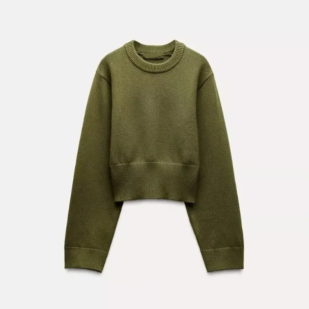 Women’s Ultra-Wide Ribbed Hem Knit Cardigan – Casual Round Neck Sweater with Loose Sleeves