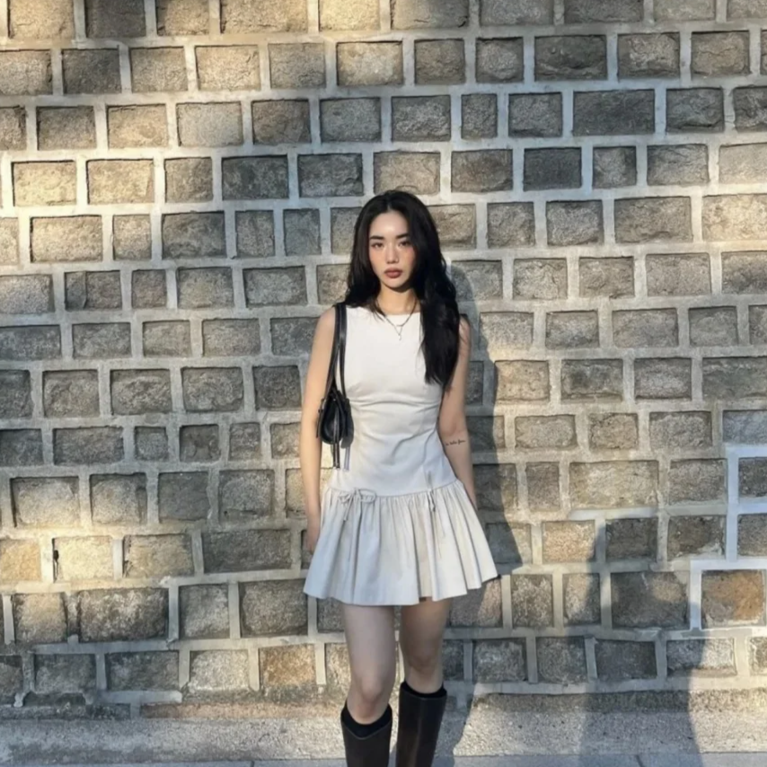 Sleeveless Black Mini Dress – Lace-Up Preppy Style A-Line School Dress