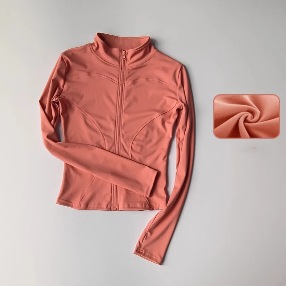 Women's Quick-Dry Zip-Up Slim Fit Yoga Jacket – Long Sleeve Stand Collar Outdoor Fitness Top