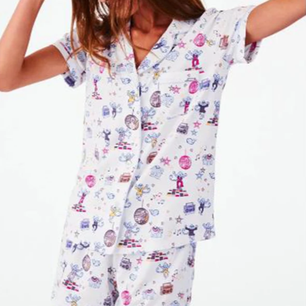 Women's Y2K Cute Animal Print Pajama Set – Short Sleeve Button-Up Shirt and Matching Shorts for Autumn Loungewear