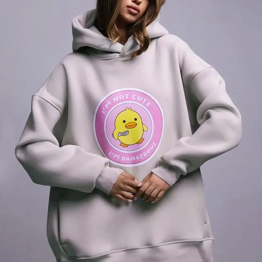 Women's Oversized Printed Hoodie – Warm Loose-Fit Pullover Sweatshirt with Drop Sleeves for Autumn and Winter