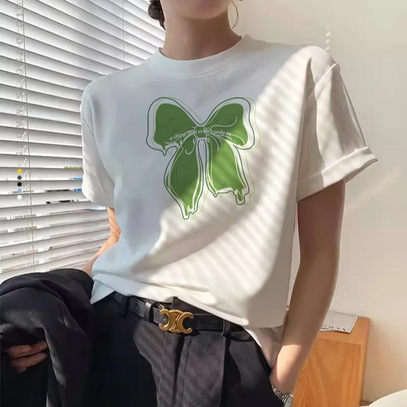 Summer Cotton Printed O-Neck T-Shirt for Women – Korean Y2K Style Casual Short Sleeve Loose Fit Tee