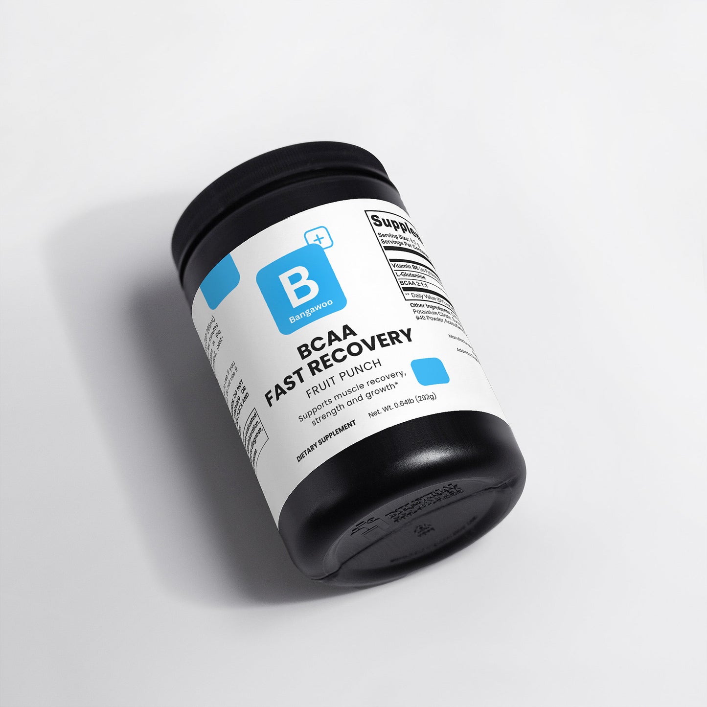 BCAA Shock Powder – Fruit Punch Flavor, 5000mg BCAA 2:1:1 Blend with Glutamine for Muscle Recovery & Lean Growth – 292g (0.64lb)
