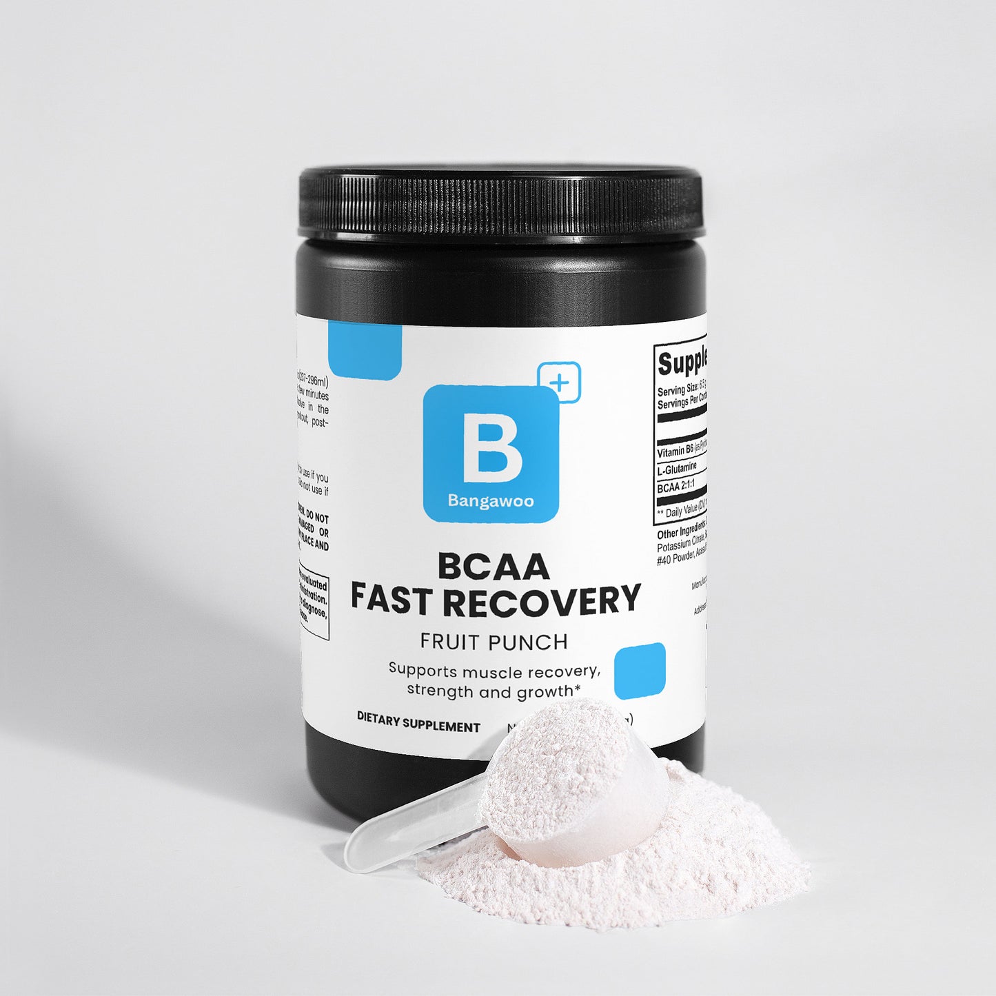 BCAA Shock Powder – Fruit Punch Flavor, 5000mg BCAA 2:1:1 Blend with Glutamine for Muscle Recovery & Lean Growth – 292g (0.64lb)
