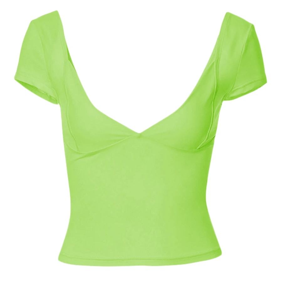 Women's Y2K Fairycore V-Neck Crop Top – Slim Fit Low Cut Short Sleeve T-Shirt for Summer Streetwear and Coquette Style