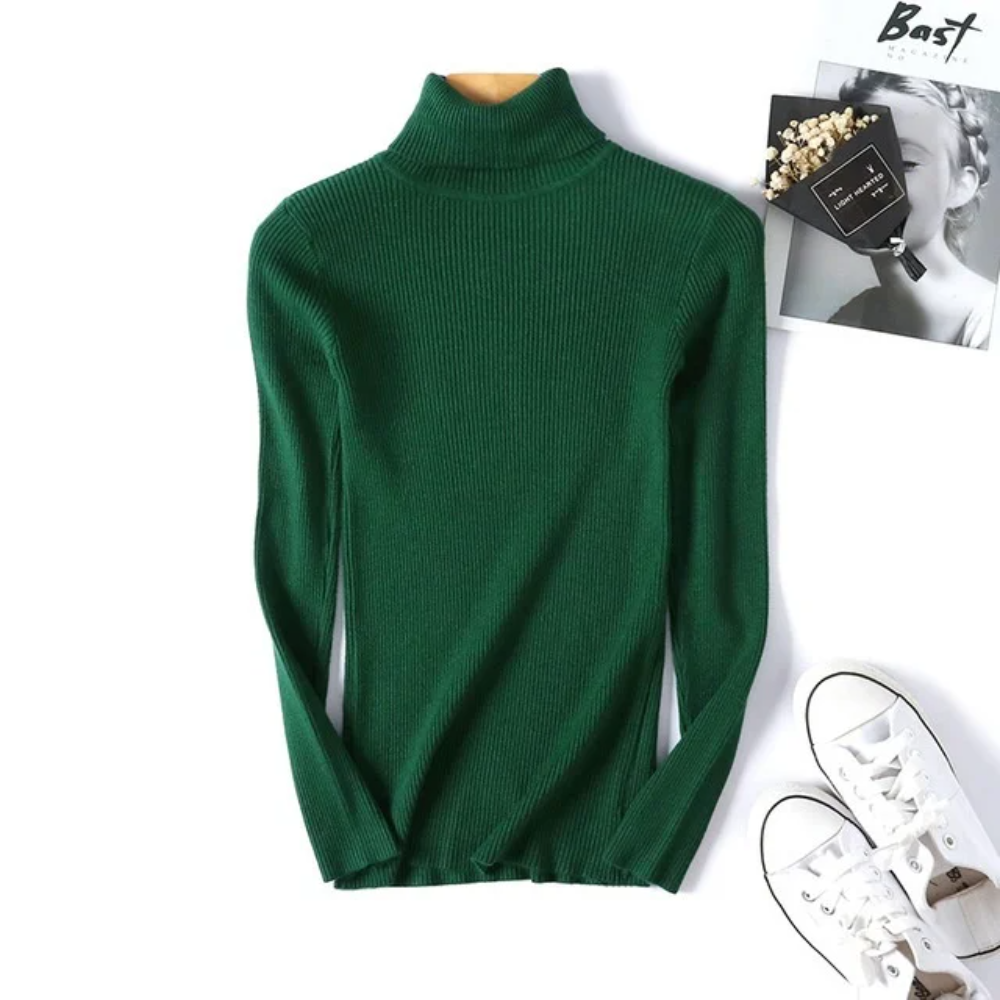 Women's Winter Knitted Turtleneck Sweater – Slim Fit Cotton Polo-Neck Pullover for Casual Cold Weather Outfits