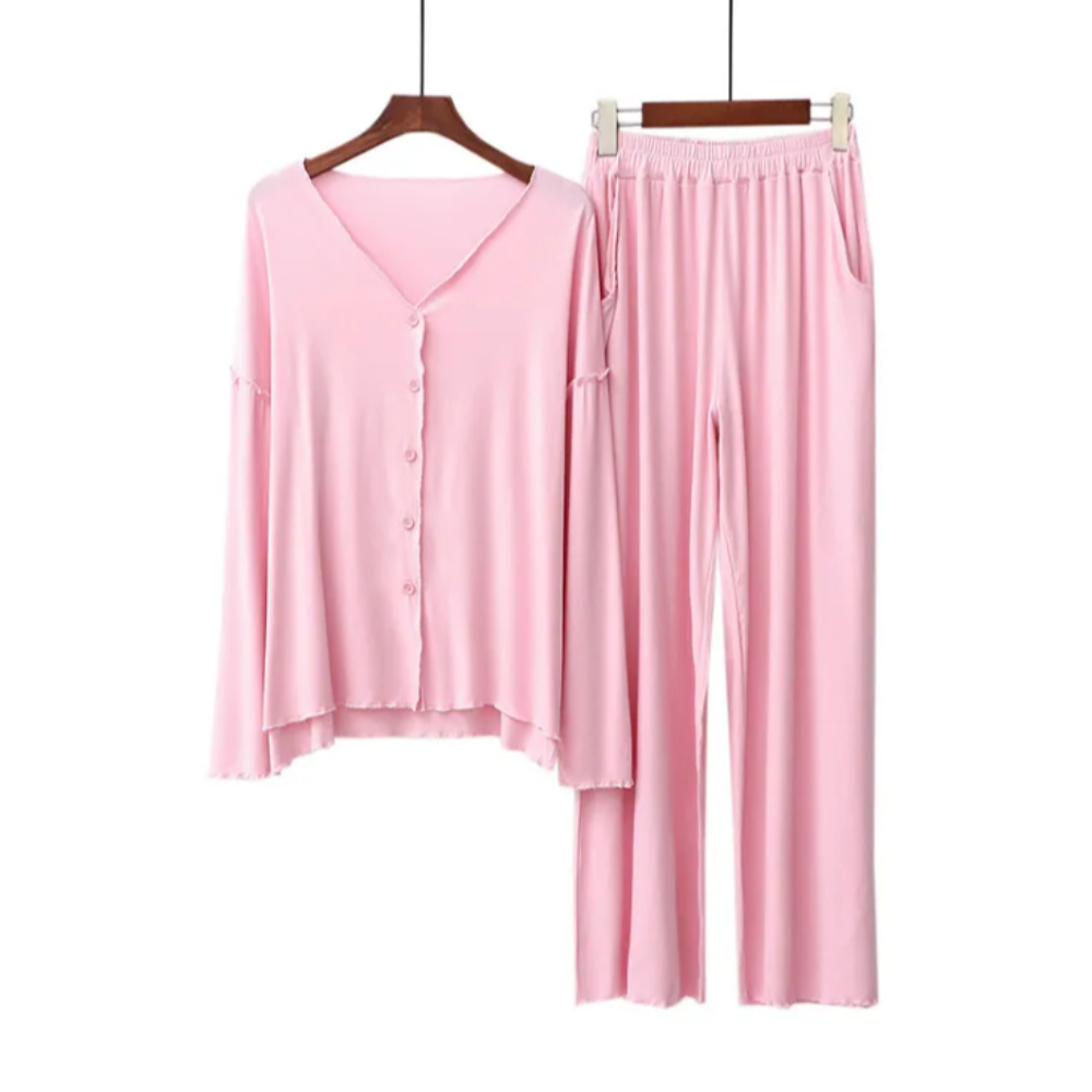 Women's 2-Piece Knit Pajama Set – Long Sleeve V-Neck Cardigan and Pants Loungewear for Winter and Spring Comfort