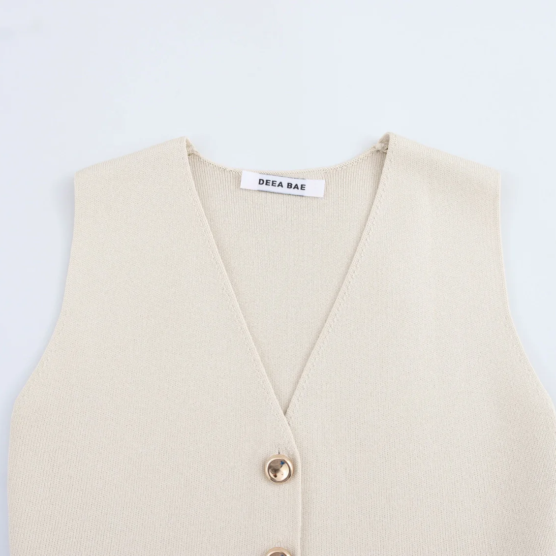V-Neck Sleeveless Knit Vest – Slim Fit Minimalist Button-Up Streetwear Top